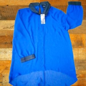 Nicole by Nicole Miller sheer blue w/ faux leather collar and cuffs.*